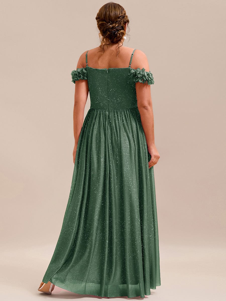 Stylish Cold-Shoulder Floor Length Bridesmaid Dress with Side Slit #color_Eucalyptus Green