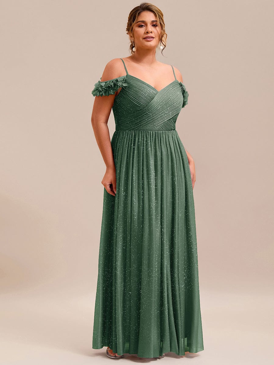 Stylish Cold-Shoulder Floor Length Bridesmaid Dress with Side Slit #color_Eucalyptus Green