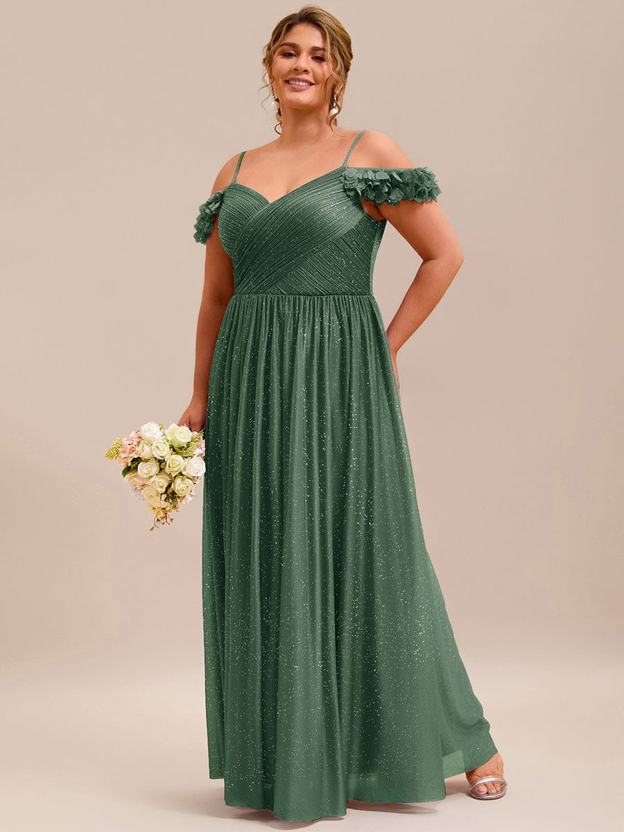 Stylish Cold-Shoulder Floor Length Bridesmaid Dress with Side Slit #color_Eucalyptus Green