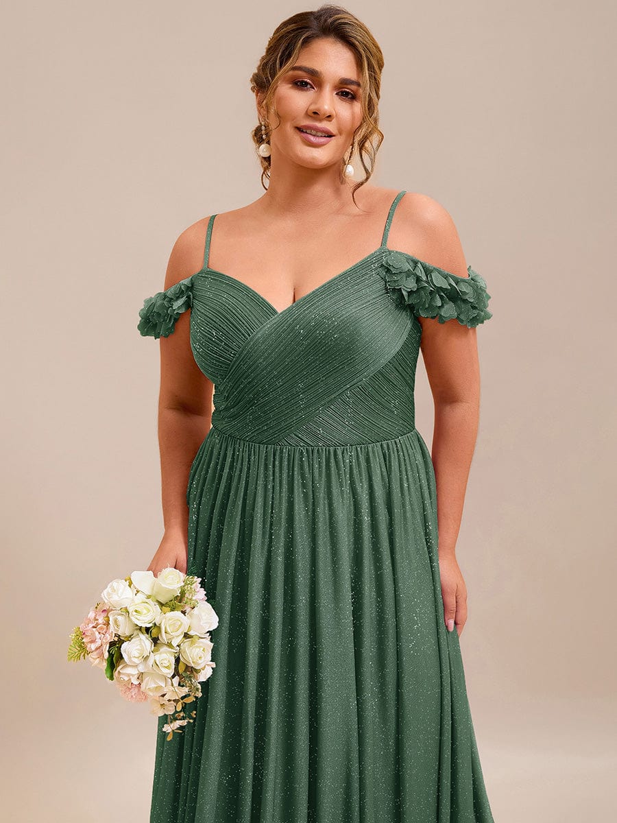 Stylish Cold-Shoulder Floor Length Bridesmaid Dress with Side Slit #color_Eucalyptus Green