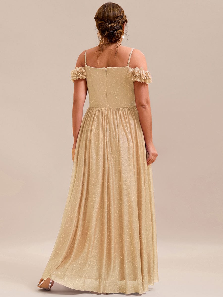 Stylish Cold-Shoulder Floor Length Bridesmaid Dress with Side Slit #color_Gold