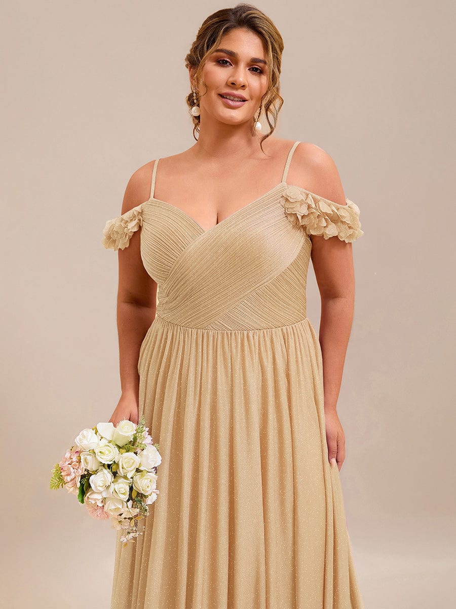 Stylish Cold-Shoulder Floor Length Bridesmaid Dress with Side Slit #color_Gold