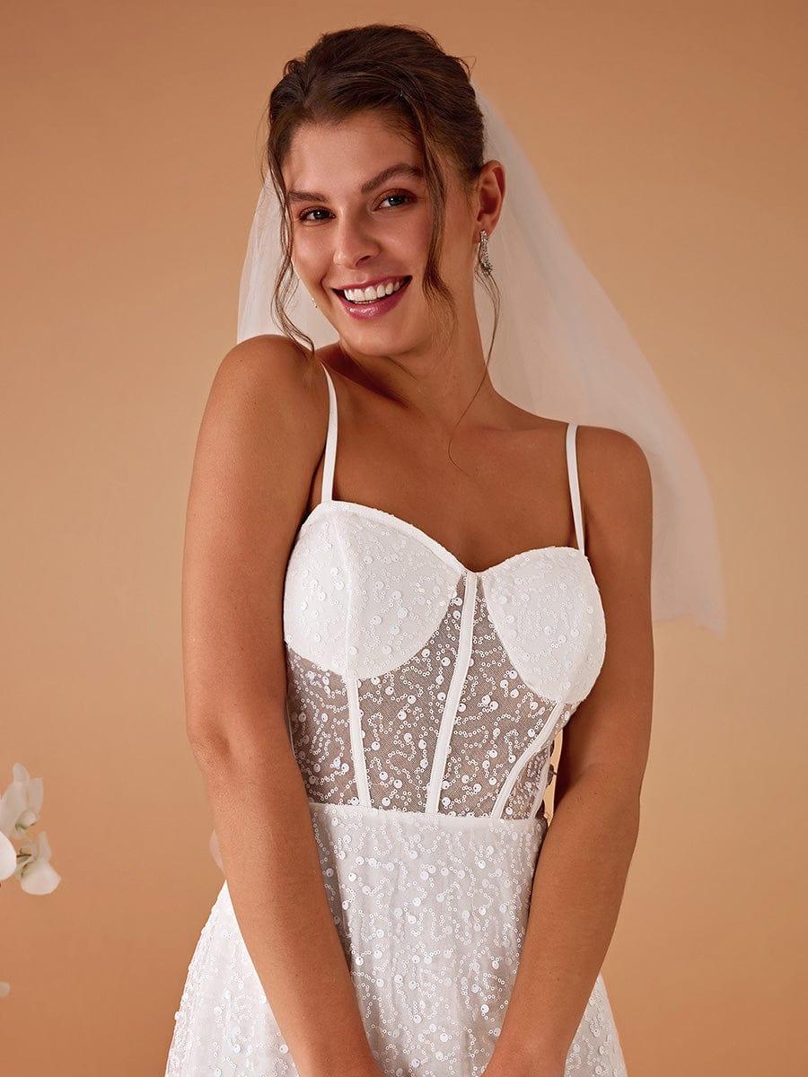 Spaghetti Strap Corset Sequin A-Line Evening Maxi Dress #color_White