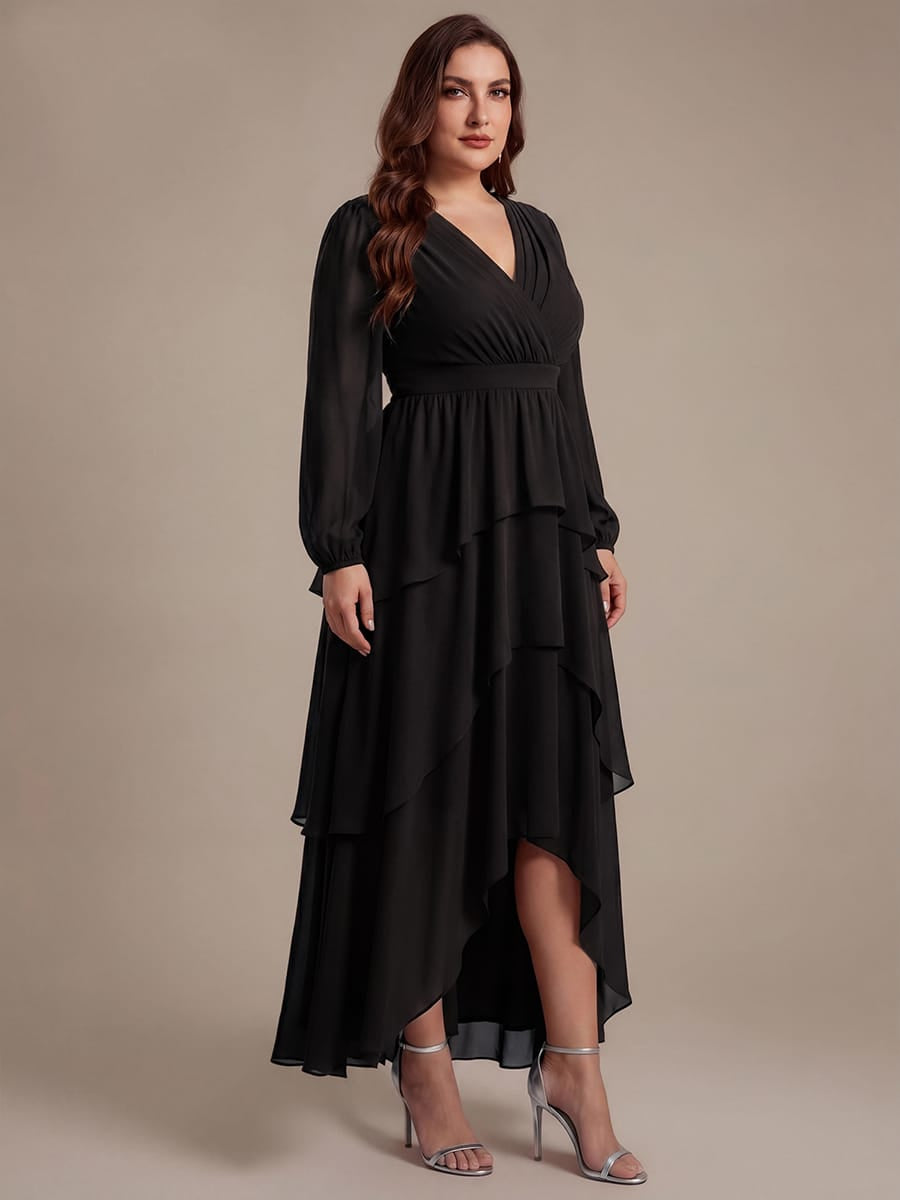 Chiffon Puff Sleeve A-line Dress #color_Black