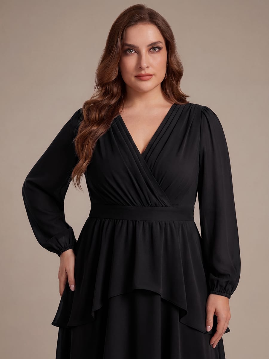 Chiffon Puff Sleeve A-line Dress #color_Black