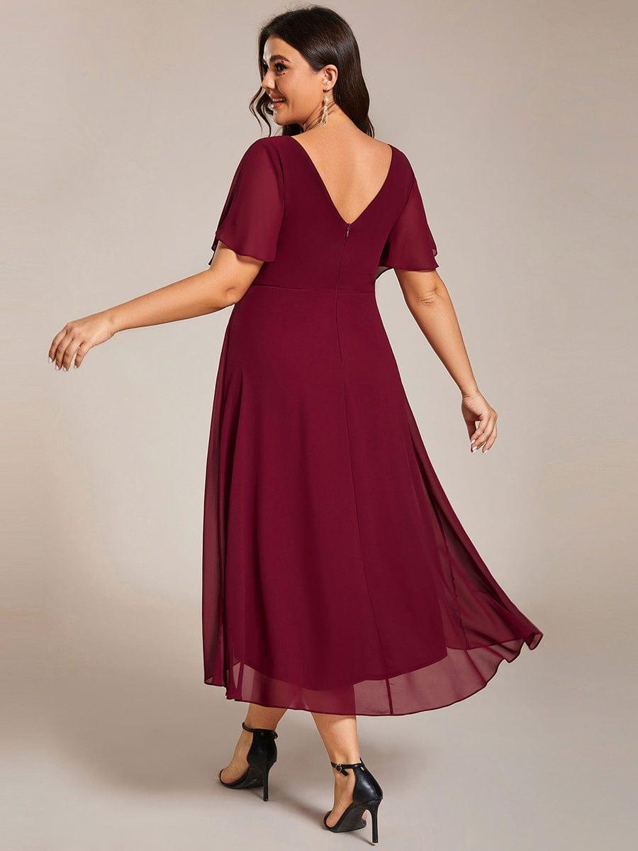 Chic V Neck High-Low Evening Dress #color_Burgundy