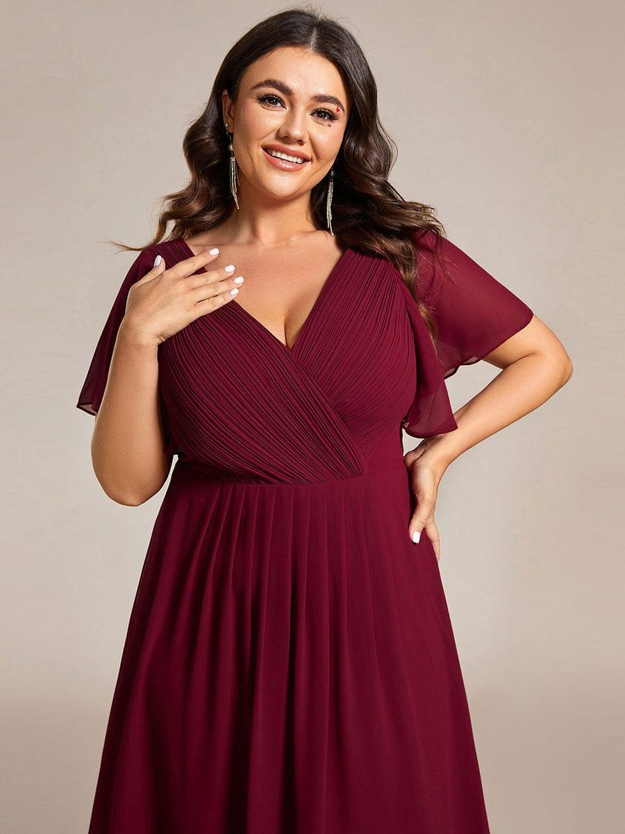Chic V Neck High-Low Evening Dress #color_Burgundy