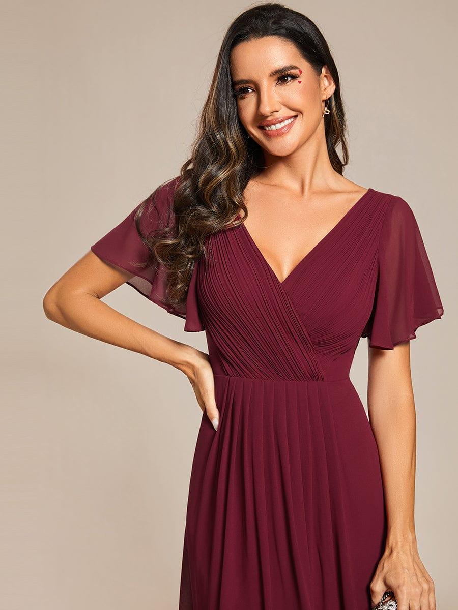 Chic V Neck High-Low Evening Dress #color_Burgundy