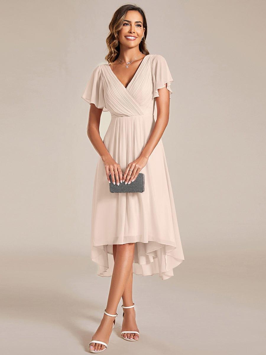 ever FAYE|Chic V Neck High-Low Short Sleeve Wedding Guest Dress #color_Blush