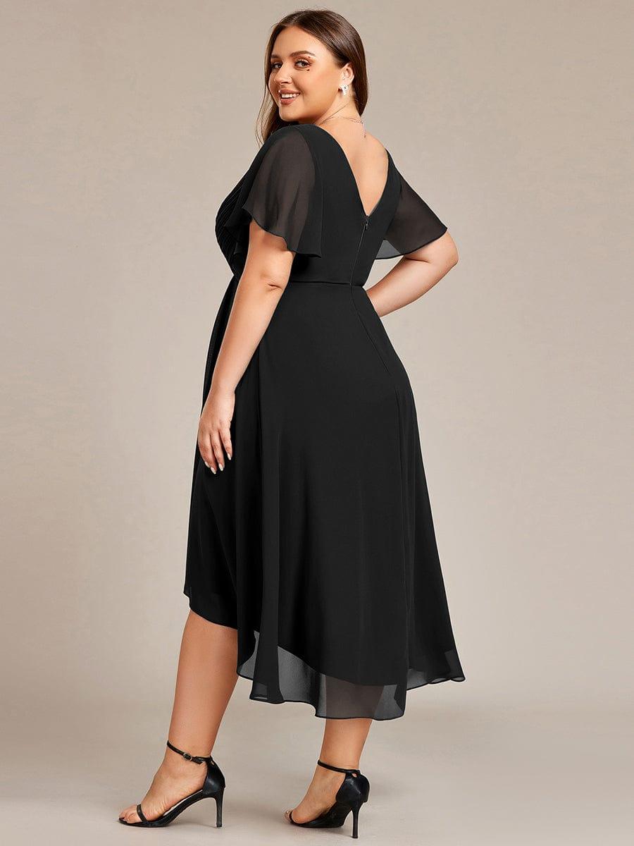 Chic V Neck High-Low Evening Dress #color_Black