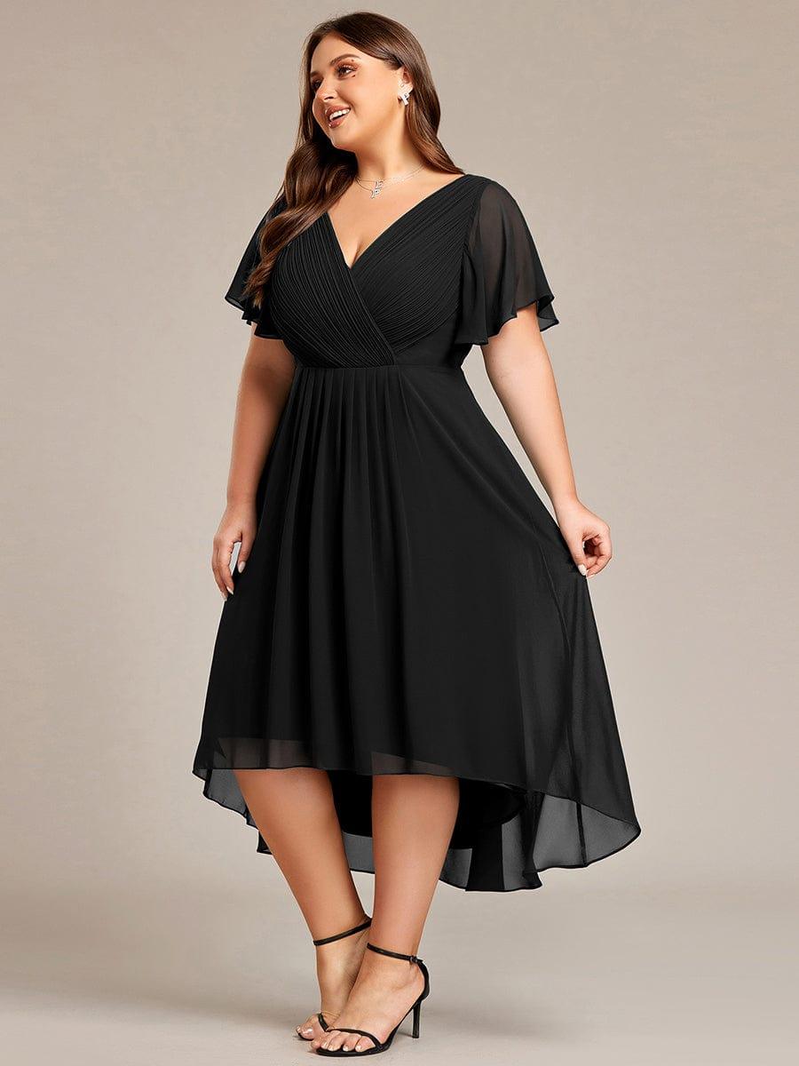 Chic V Neck High-Low Evening Dress #color_Black