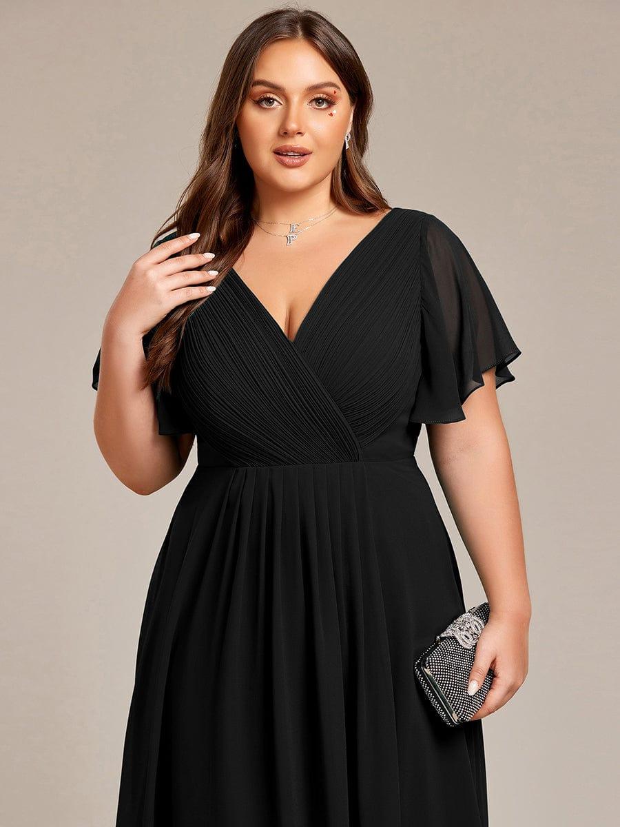 Chic V Neck High-Low Evening Dress #color_Black