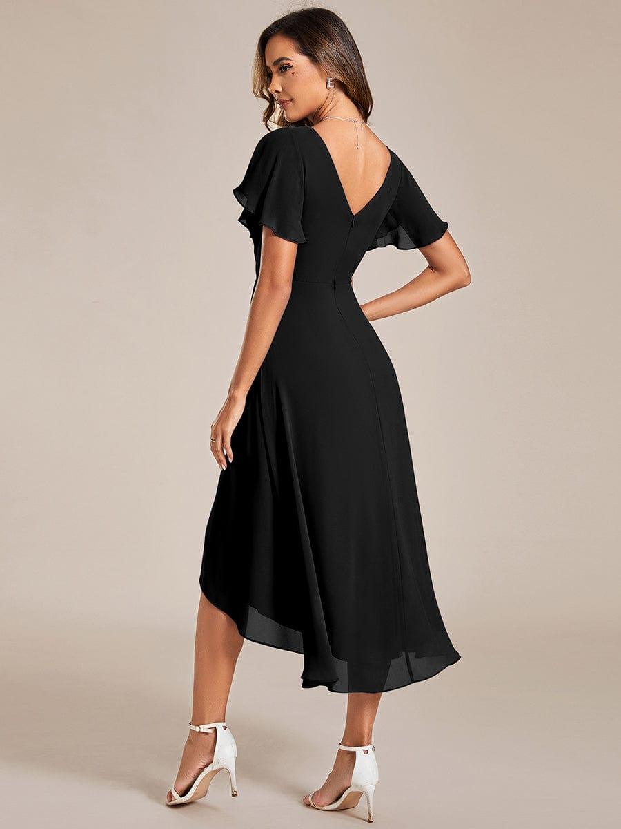 Chic V Neck High-Low Evening Dress #color_Black
