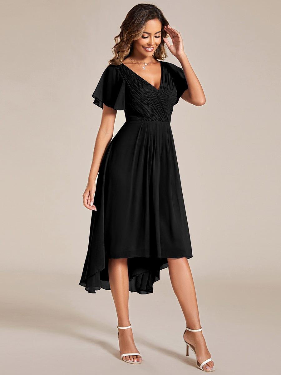 Chic V Neck High-Low Evening Dress #color_Black