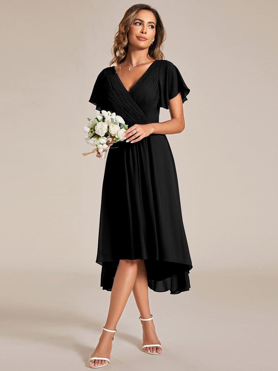 Chic V Neck High-Low Evening Dress #color_Black