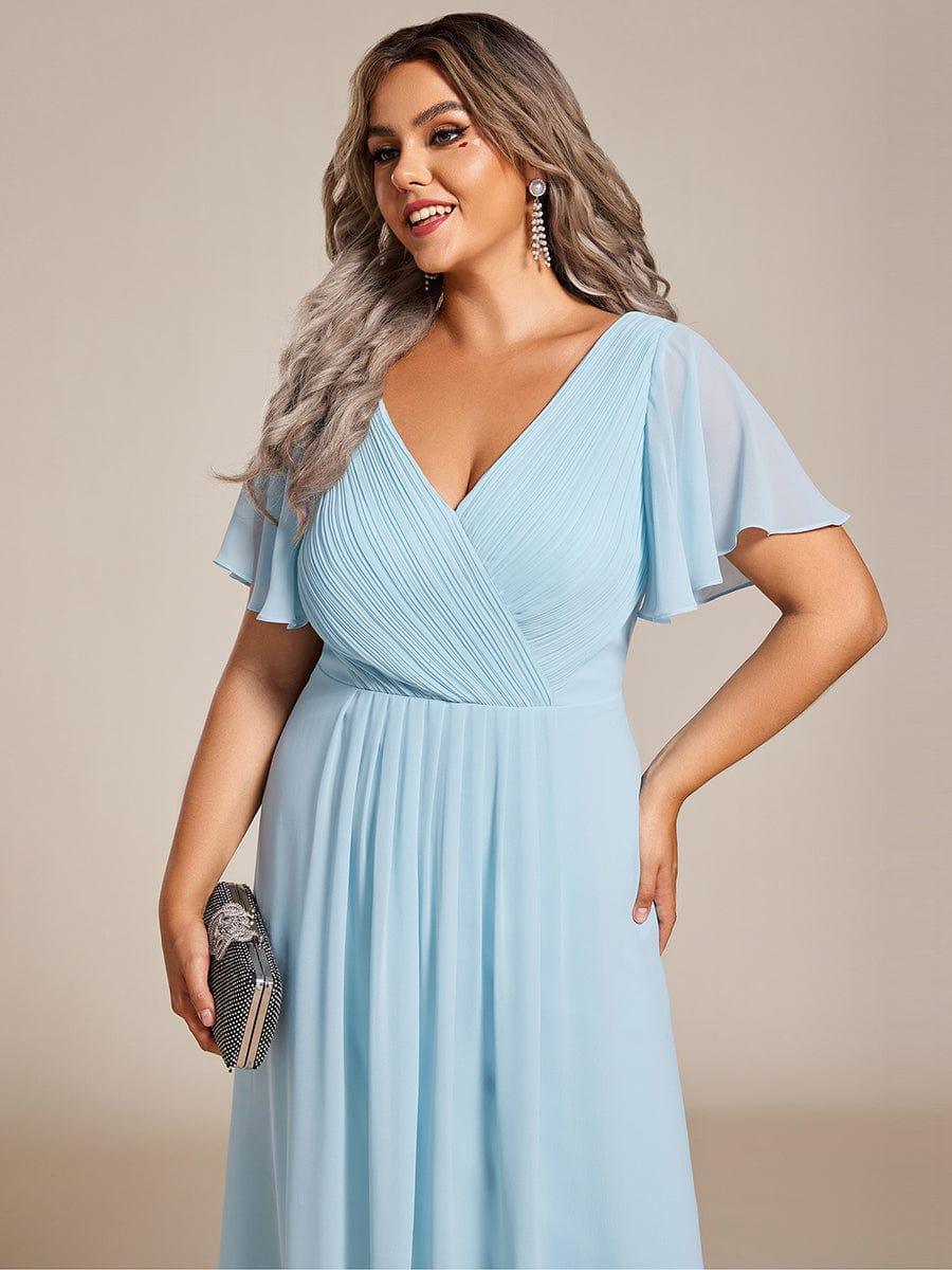 Chic V Neck High-Low Evening Dress #color_Sky Blue