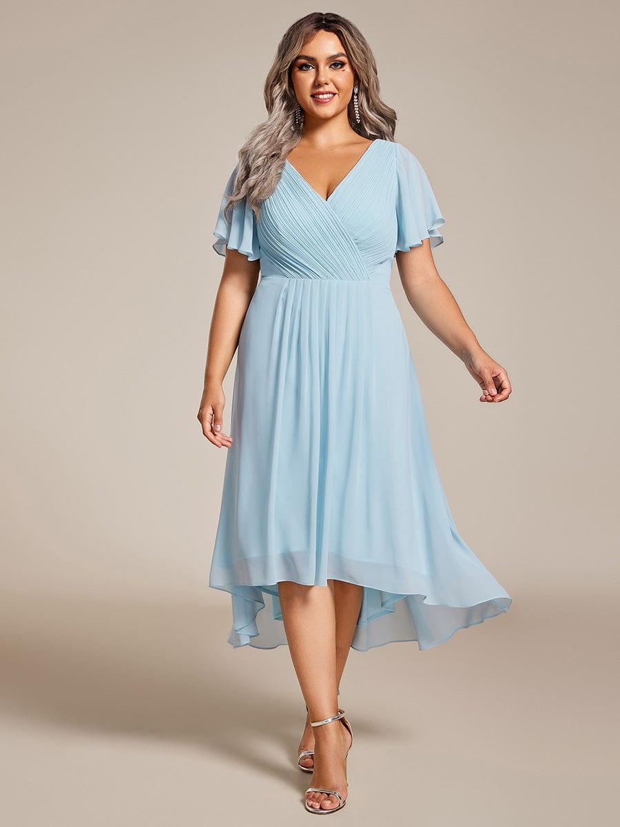 Chic V Neck High-Low Evening Dress #color_Sky Blue
