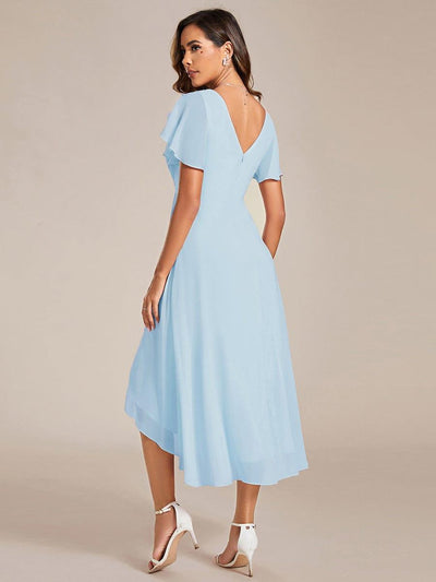 Chic V Neck High-Low Evening Dress #color_Sky Blue