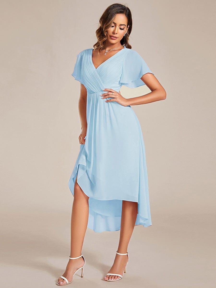Chic V Neck High-Low Wedding Guest Dress #color_Sky Blue