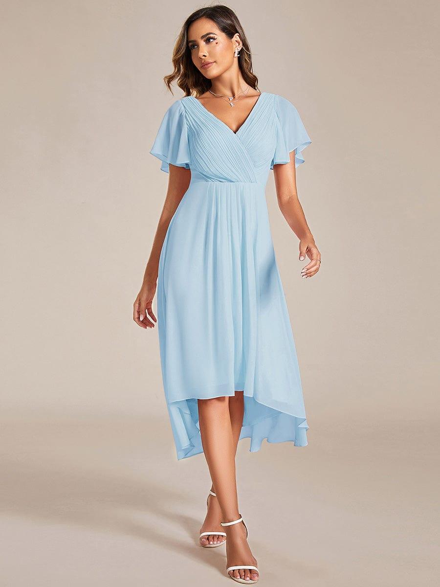 Chic V Neck High-Low Evening Dress #color_Sky Blue
