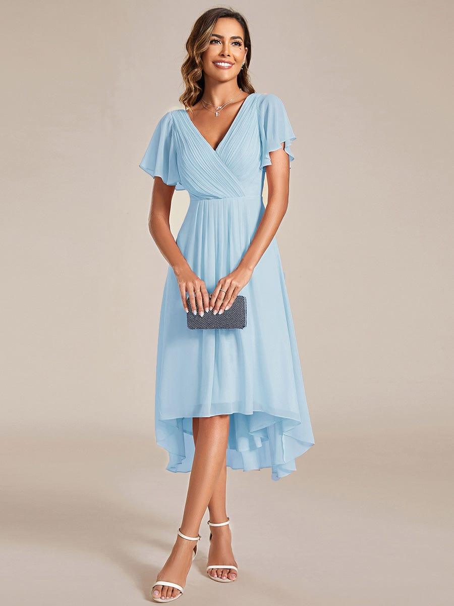 Chic V Neck High-Low Evening Dress #color_Sky Blue