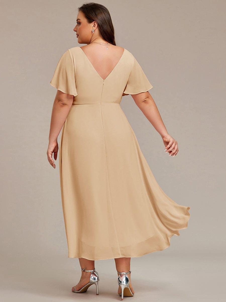 Chic V Neck High-Low Wedding Guest Dress #color_Champagne