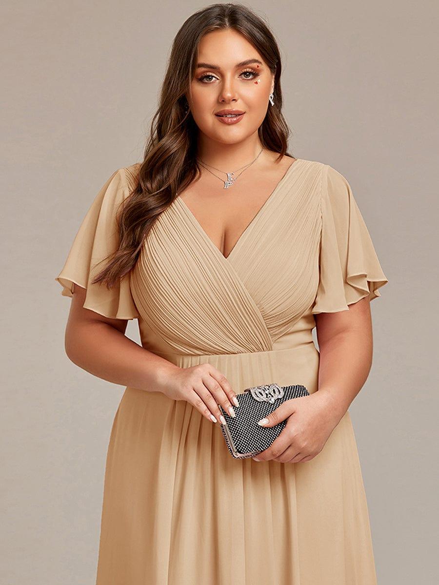 Chic V Neck High-Low Wedding Guest Dress #color_Champagne