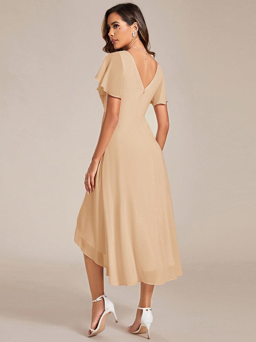 Chic V Neck High-Low Evening Dress #color_Champagne