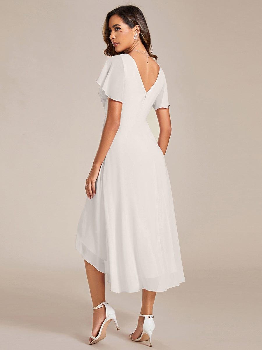 ever FAYE|Chic V Neck High-Low Short Sleeve Wedding Guest Dress #color_Cream