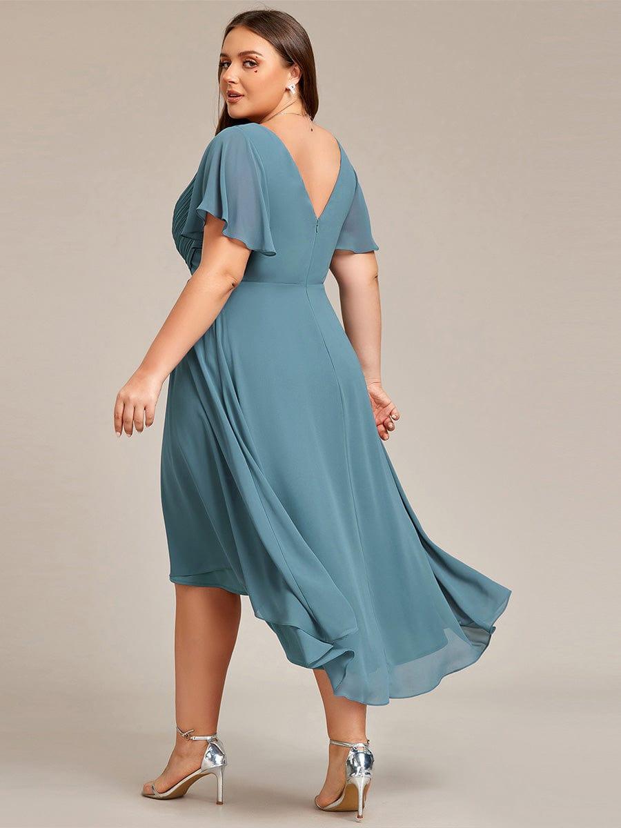 Chic V Neck High-Low Evening Dress #color_Light Teal