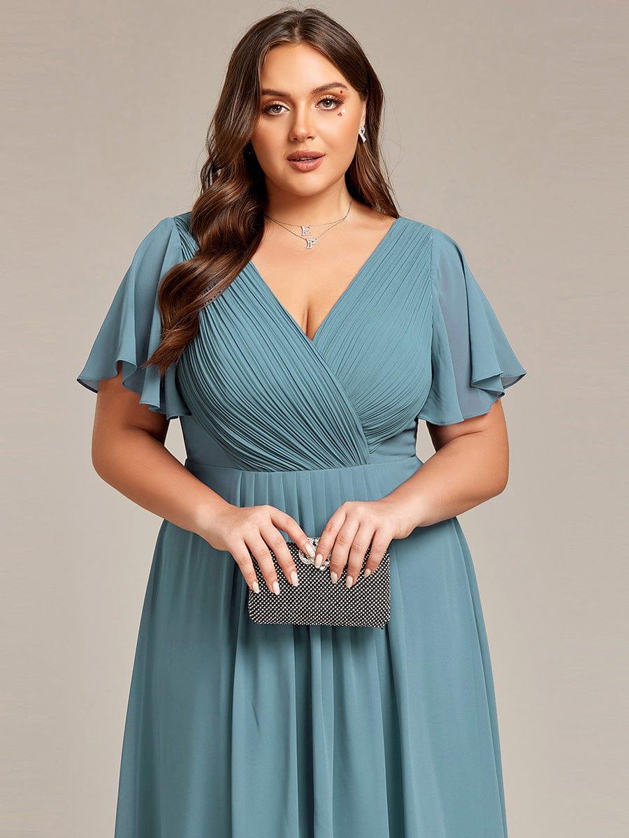 Chic V Neck High-Low Evening Dress #color_Light Teal
