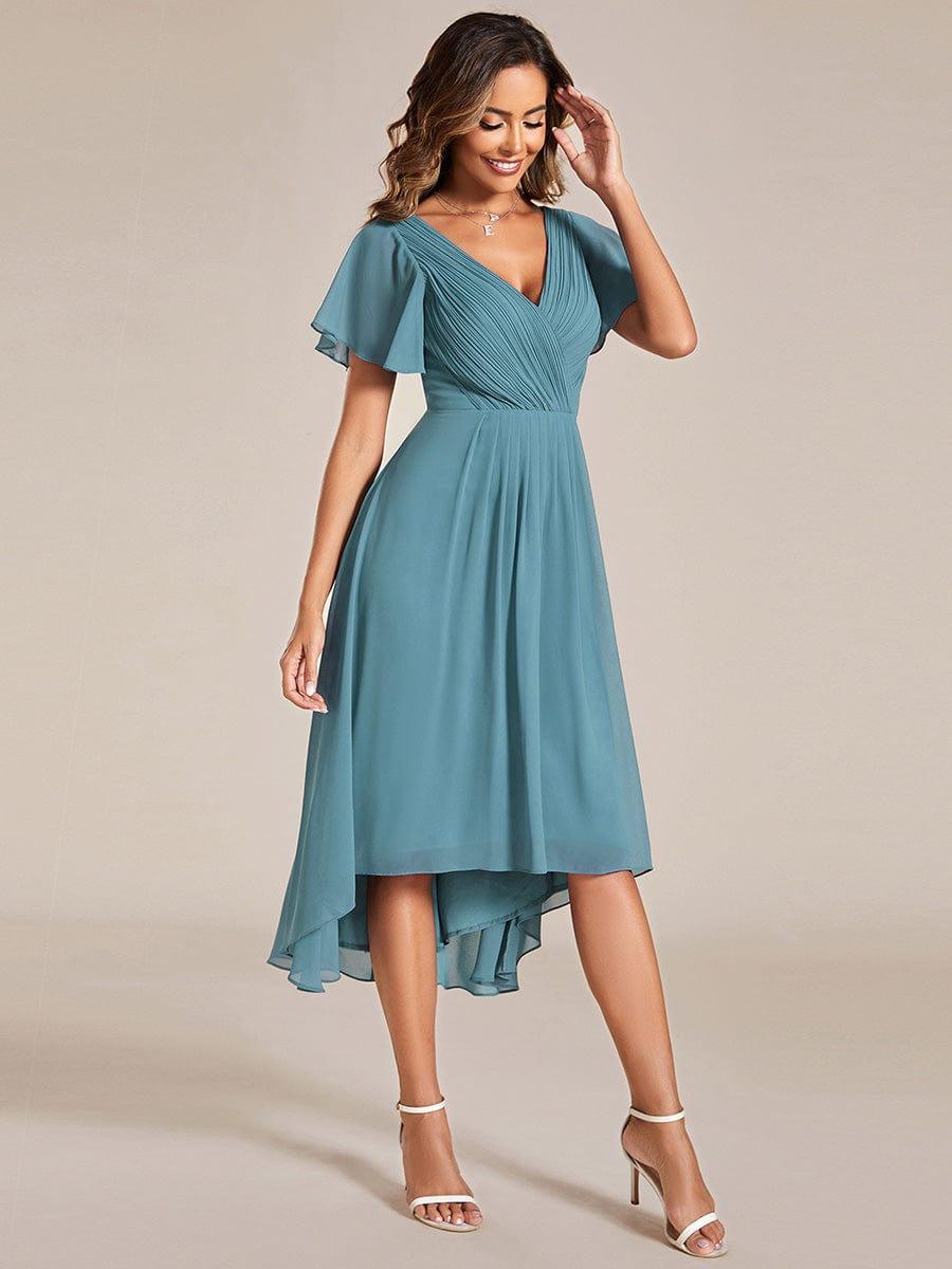 Chic V Neck High-Low Evening Dress #color_Light Teal