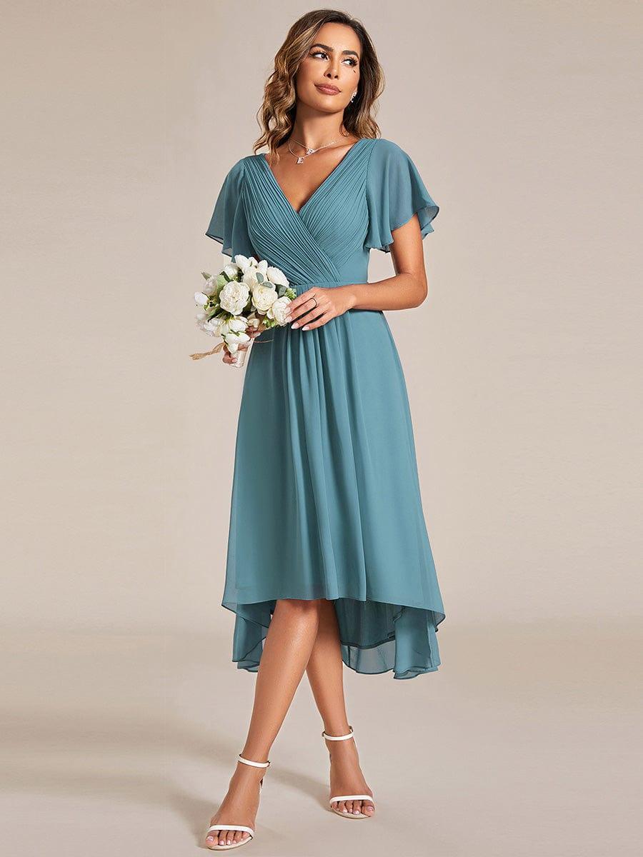 Chic V Neck High-Low Evening Dress #color_Light Teal