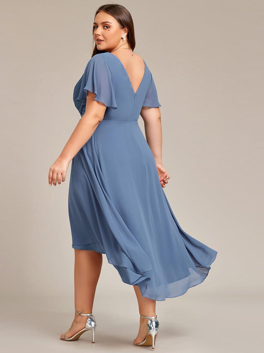 Chic V Neck High-Low Evening Dress #color_Dusty Blue