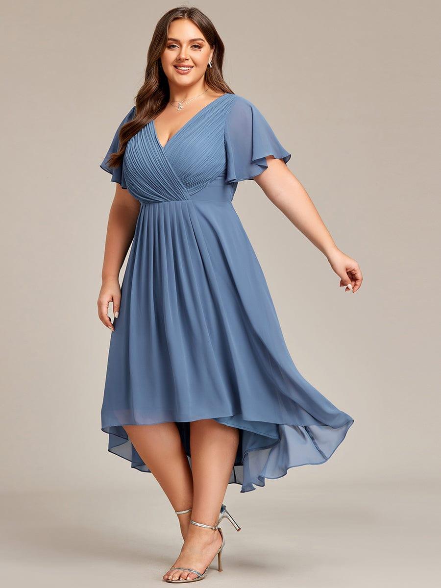 Chic V Neck High-Low Evening Dress #color_Dusty Blue