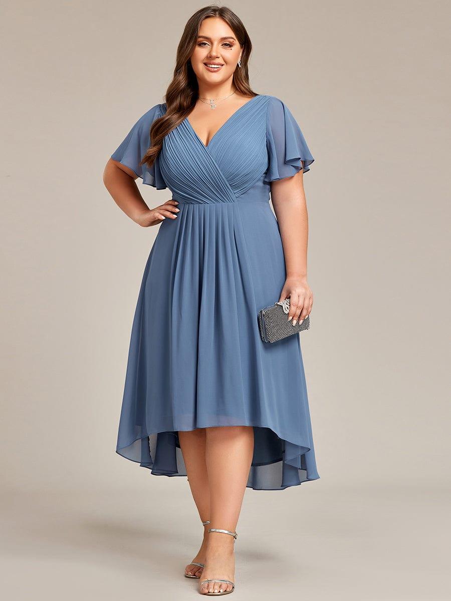 Chic V Neck High-Low Evening Dress #color_Dusty Blue