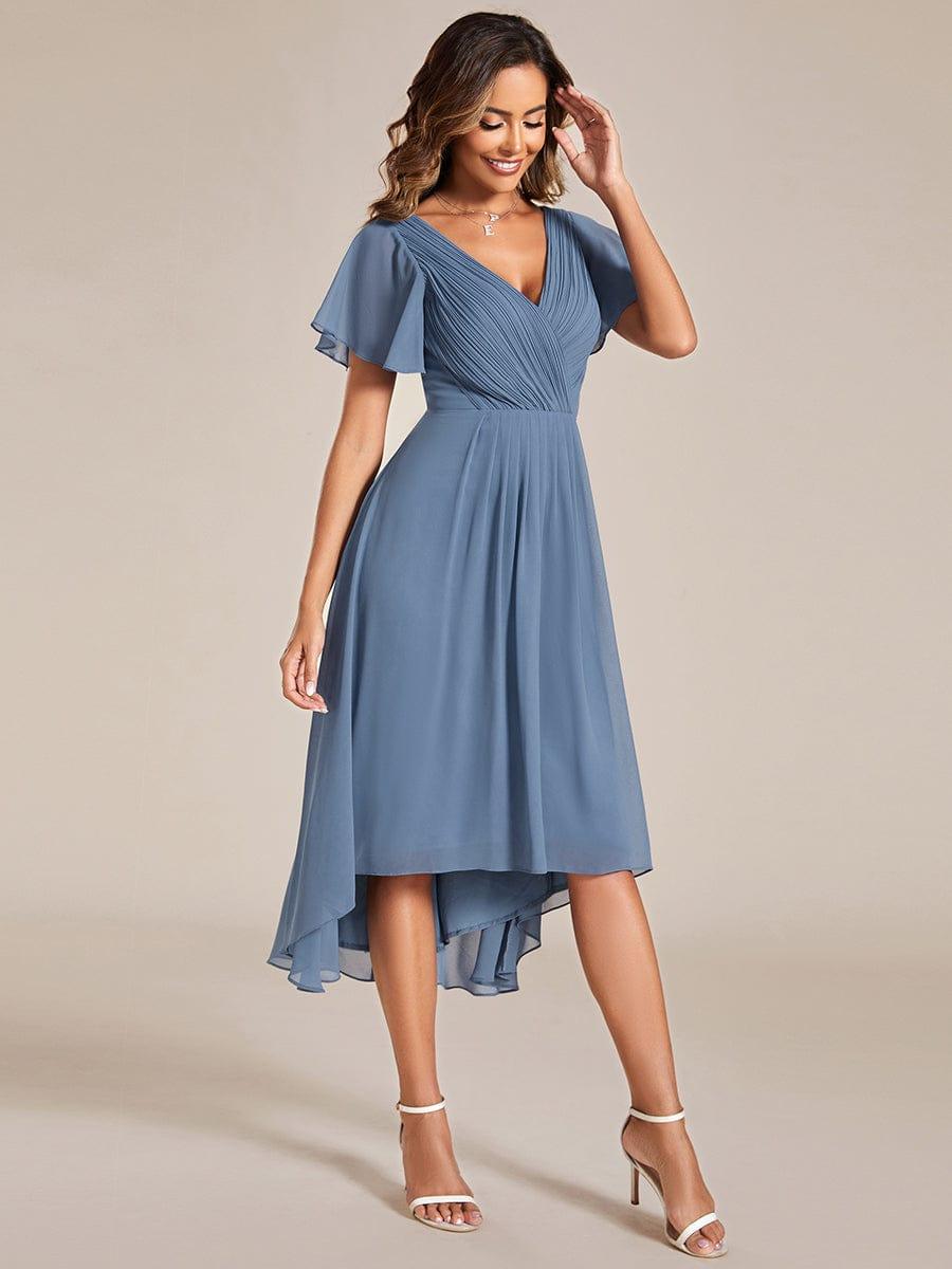 Chic V Neck High-Low Evening Dress #color_Dusty Blue