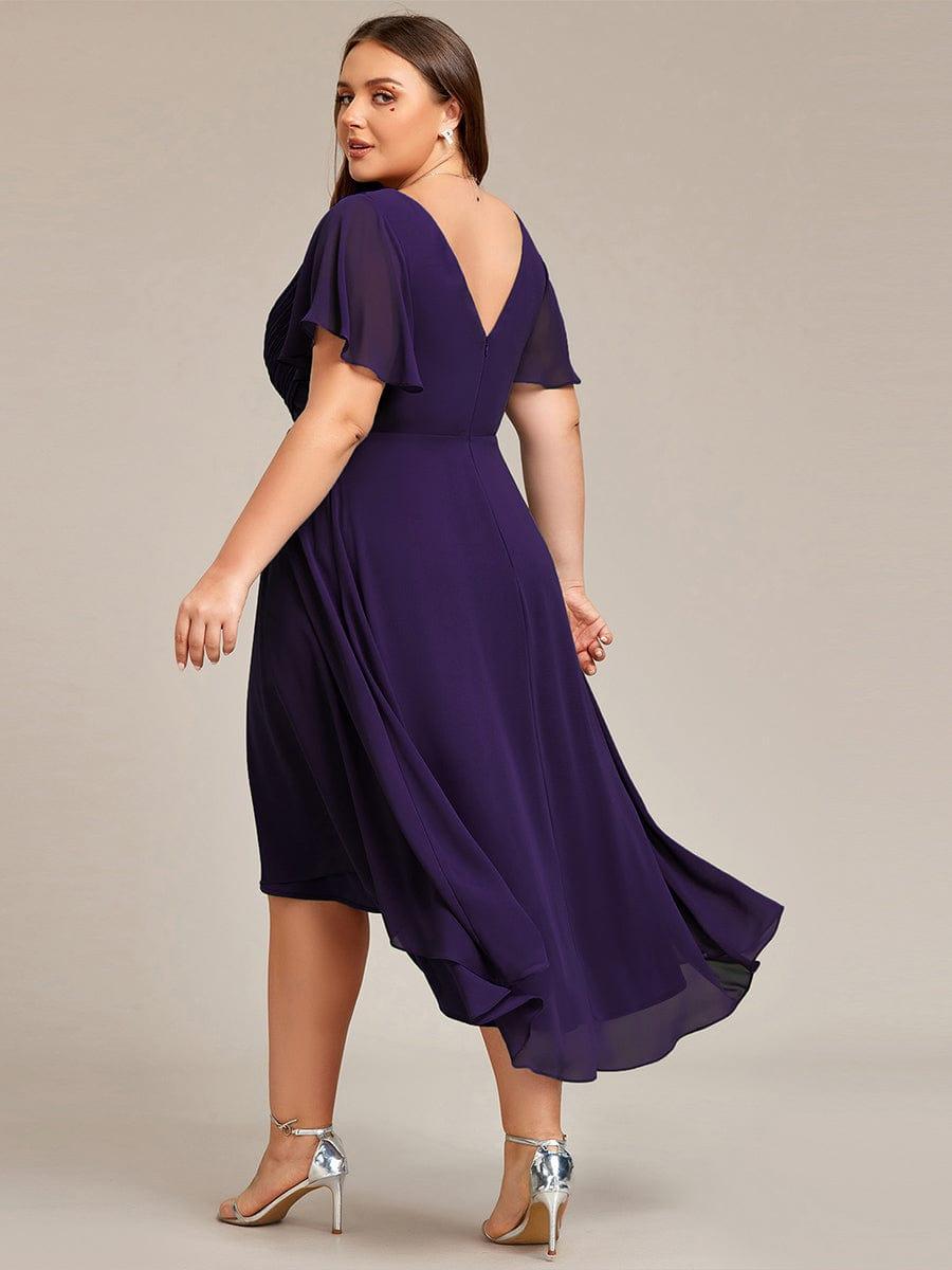 Chic V Neck High-Low Evening Dress #color_Dark Purple