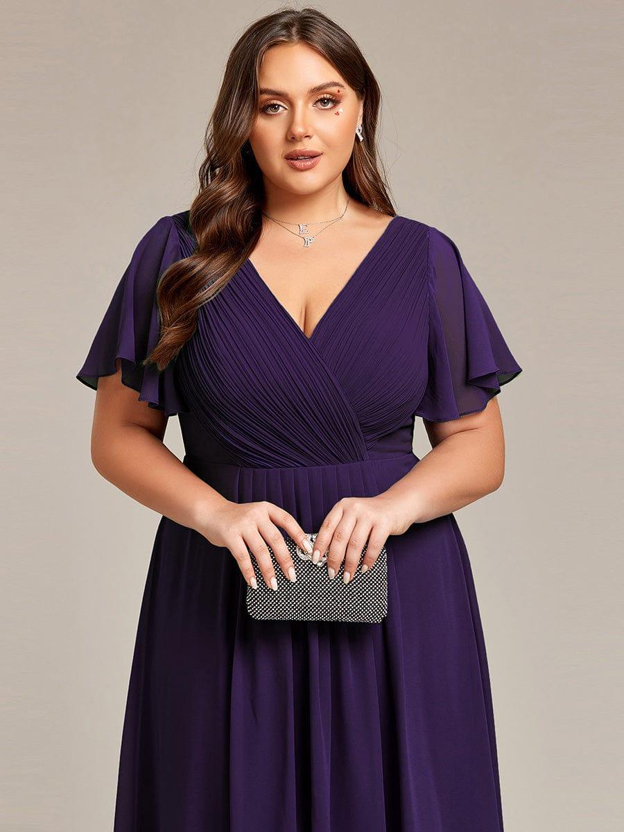 Chic V Neck High-Low Evening Dress #color_Dark Purple