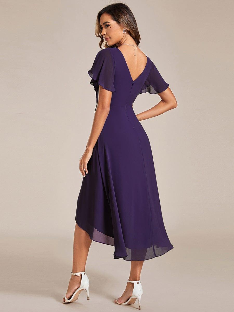 Chic V Neck High-Low Evening Dress #color_Dark Purple
