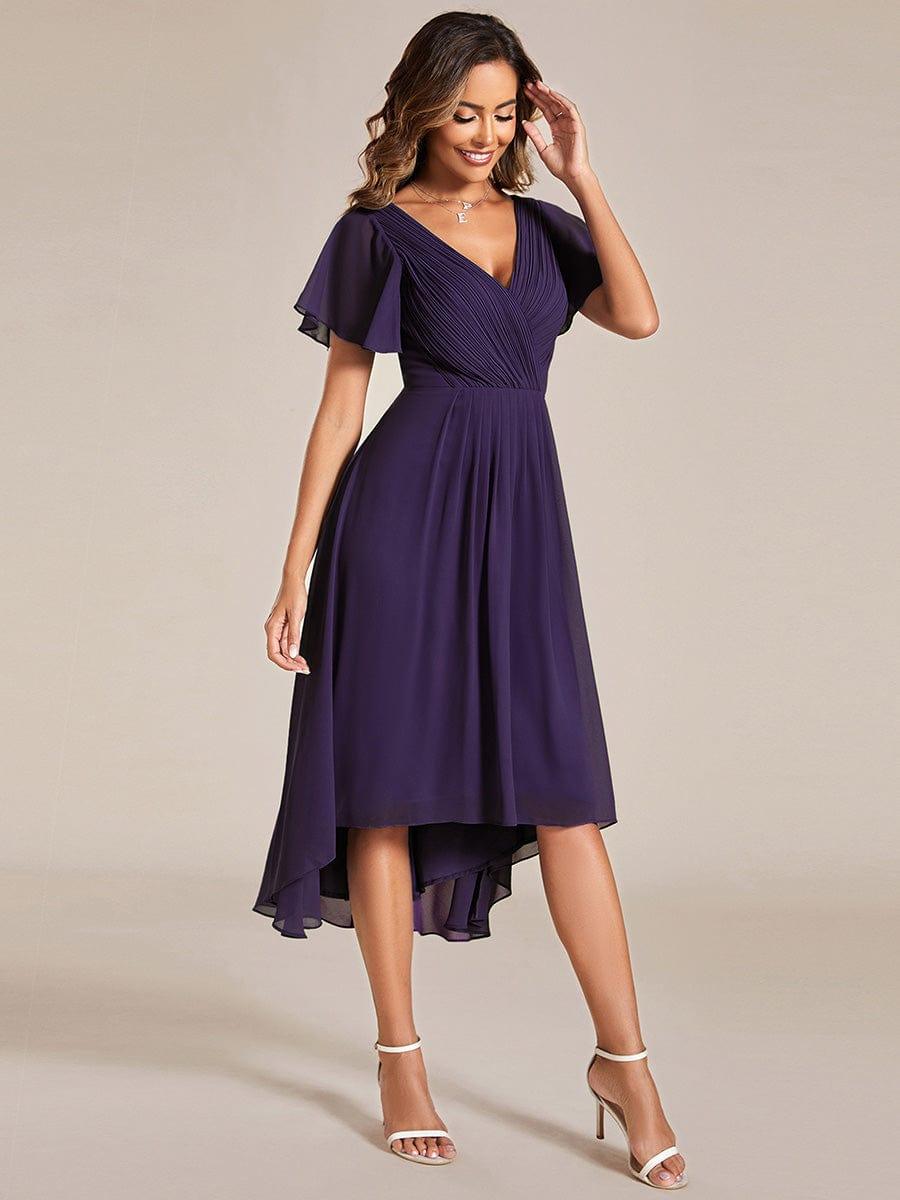Chic V Neck High-Low Evening Dress #color_Dark Purple