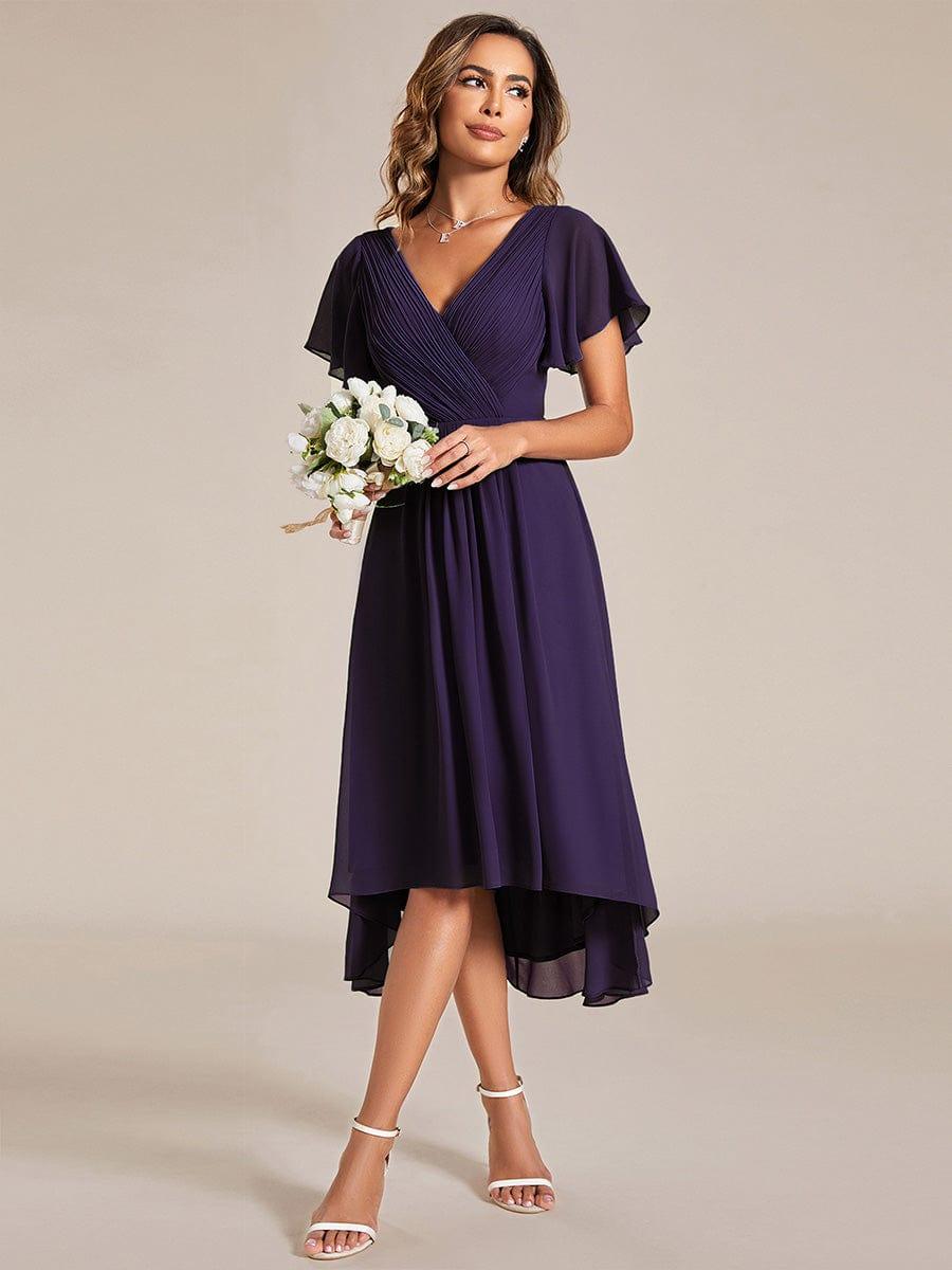 Chic V Neck High-Low Evening Dress #color_Dark Purple