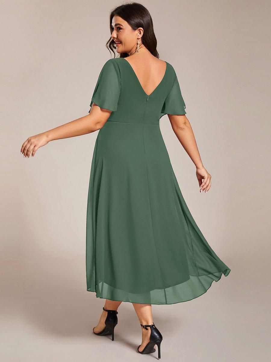 Chic V Neck High-Low Wedding Guest Dress #color_Eucalyptus Green