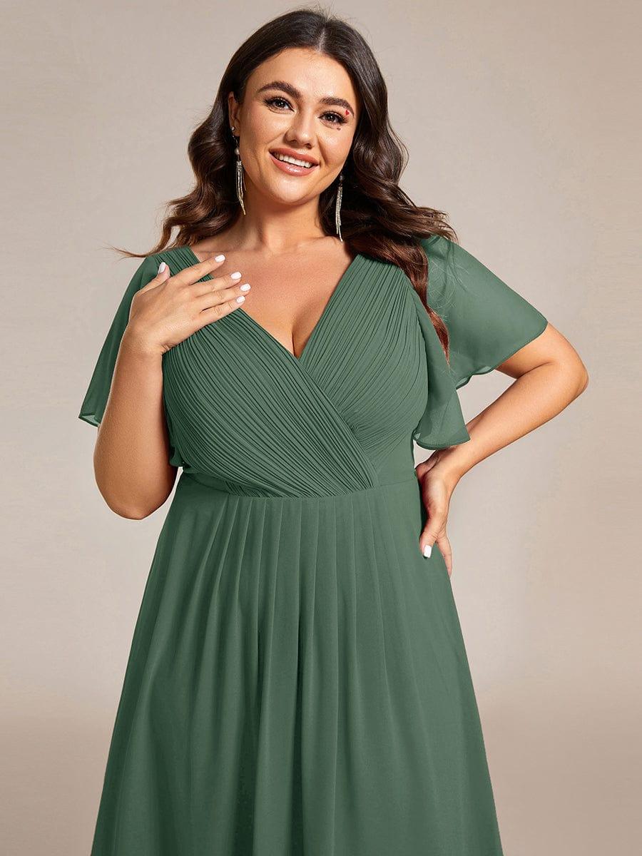 Chic V Neck High-Low Evening Dress #color_Eucalyptus Green