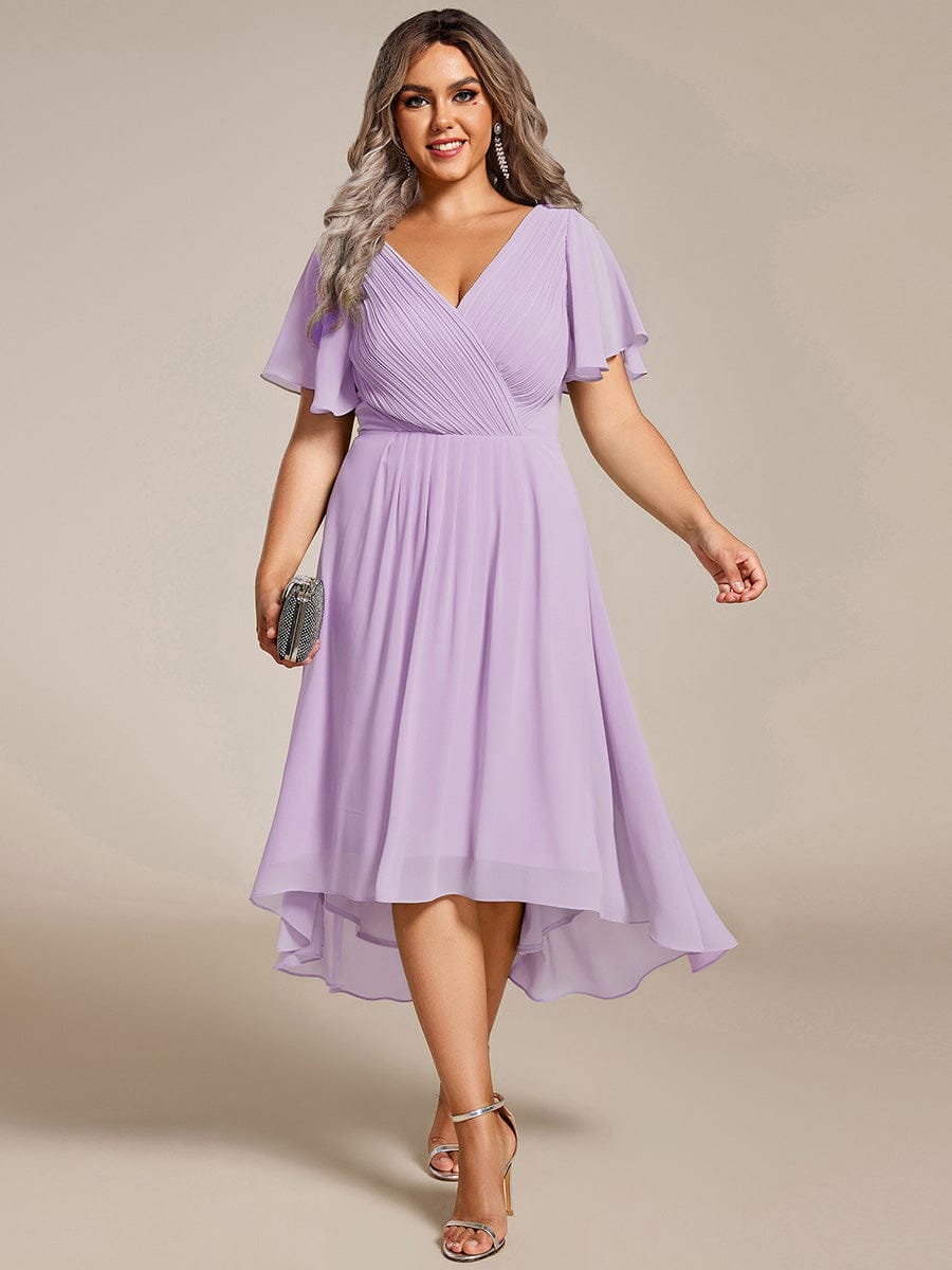 Chic V Neck High-Low Wedding Guest Dress #color_Frosted Lilac