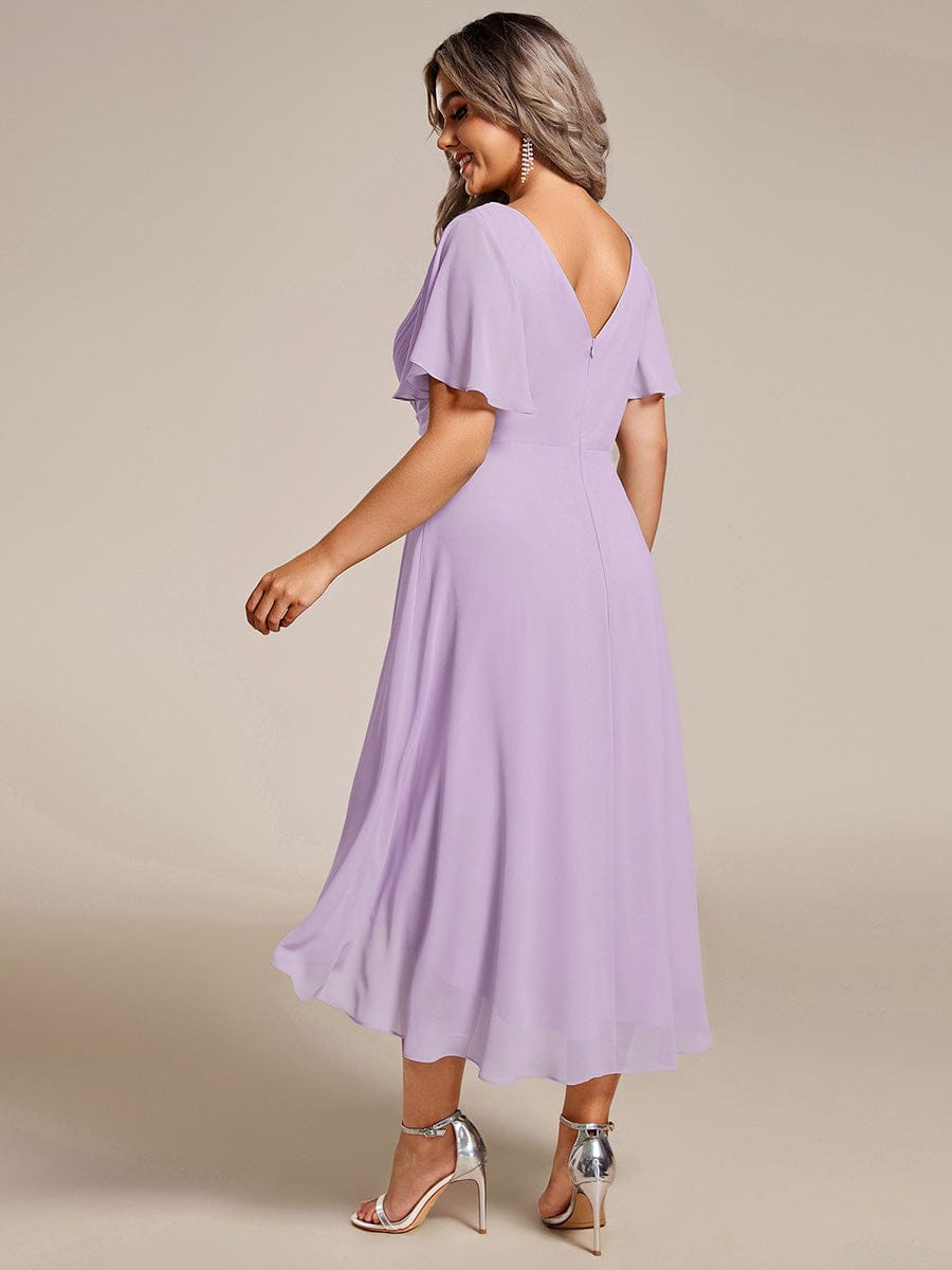 Chic V Neck High-Low Wedding Guest Dress #color_Frosted Lilac