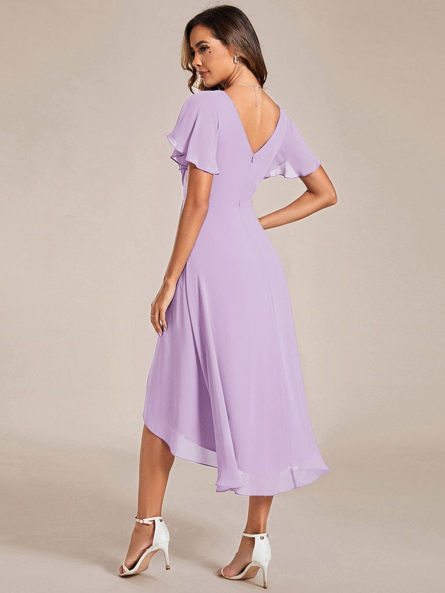 Chic V Neck High-Low Wedding Guest Dress #color_Frosted Lilac