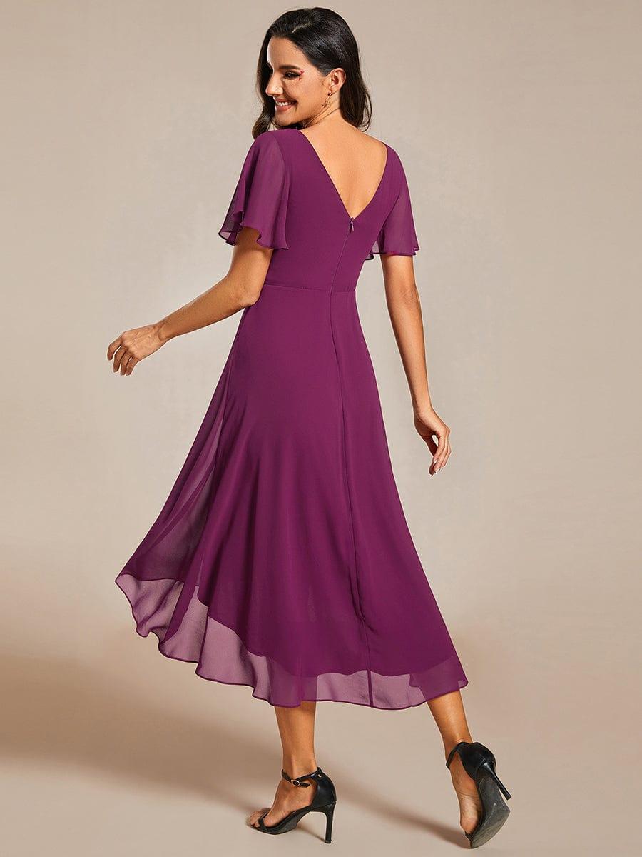 ever FAYE|Chic V Neck High-Low Short Sleeve Wedding Guest Dress #color_Fuchsia