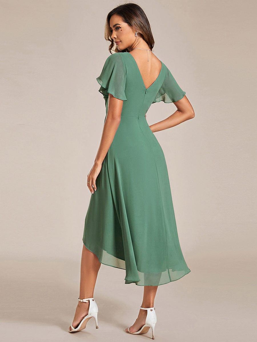 ever FAYE|Chic V Neck High-Low Short Sleeve Wedding Guest Dress #color_Green Bean