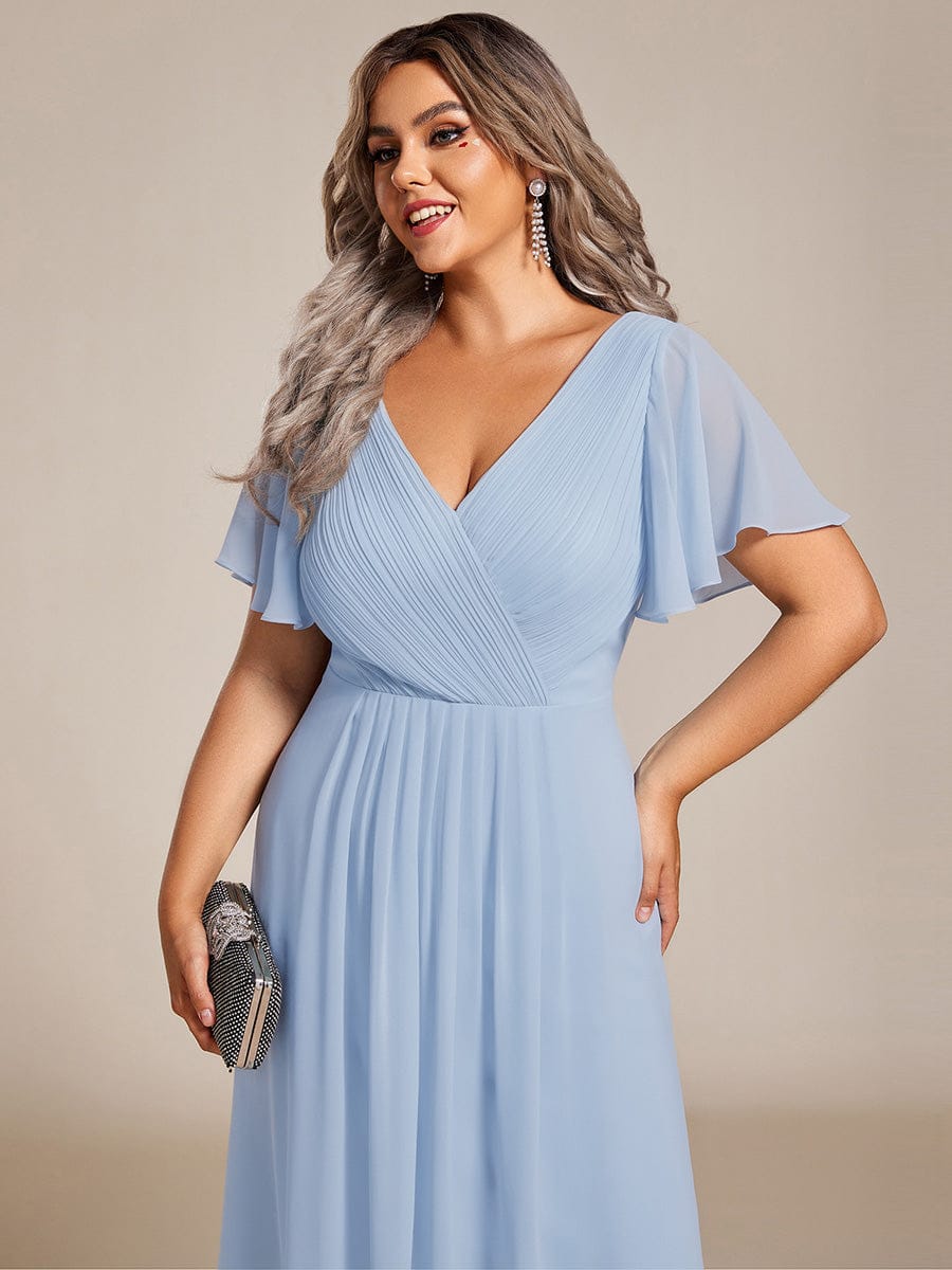 Chic V Neck High-Low Wedding Guest Dress #color_Ice Blue